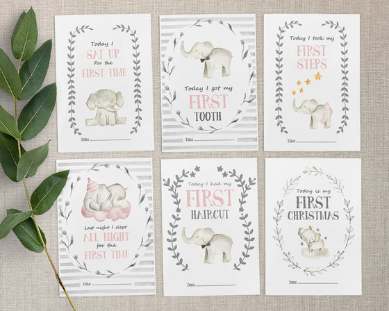 Elephant Pink Design Baby Milestone Cards