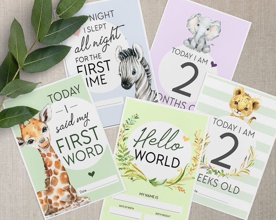 Safari Animals Baby Milestone Cards