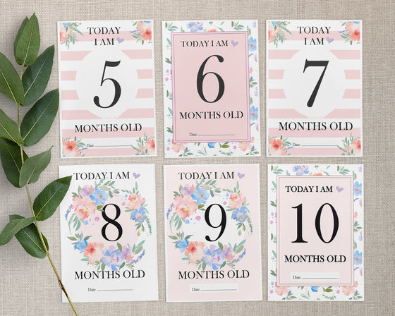 Pink Floral Baby Milestone Cards