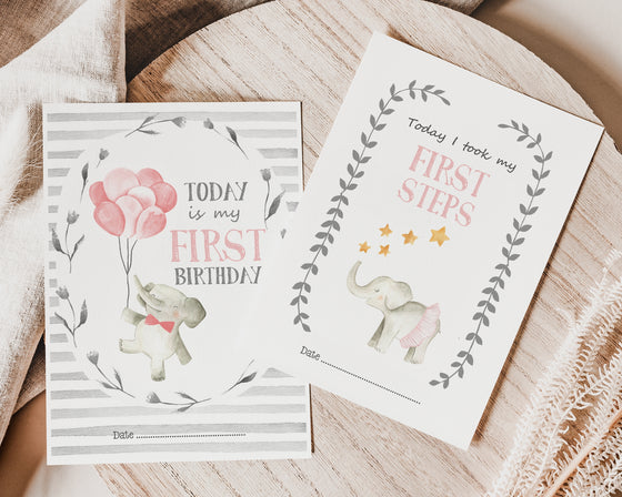 Elephant Pink Design Baby Milestone Cards