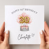 Personalised 30th Birthday Card – Pink Balloon Gift Box 30th Birthday Card – Custom Name Milestone Birthday Card for Her – Elegant Keepsake Card