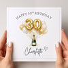 Personalised 30th Birthday Card – Champagne Bottle Gold Balloon 30th Birthday Card – Custom Name Milestone Birthday Card for Her – Elegant Keepsake Card