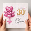 Personalised 30th Birthday Card – Pink Heart Balloon 30th Birthday Card – Custom Name Milestone Birthday Card for Her – Elegant Keepsake Card