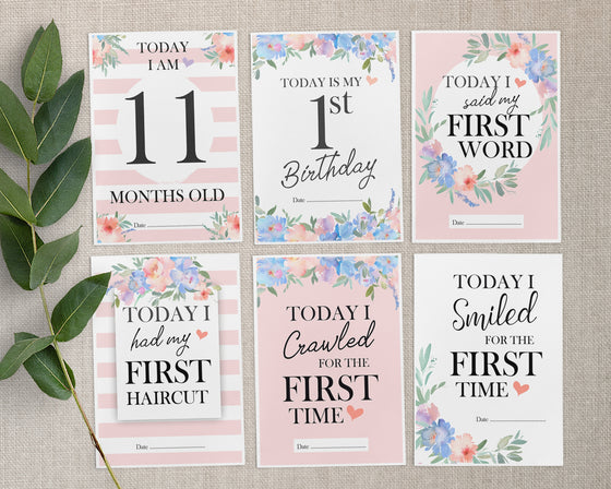 Pink Floral Baby Milestone Cards