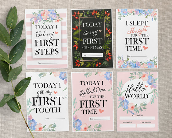 Pink Floral Baby Milestone Cards