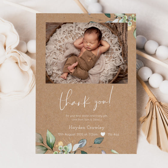 Custom Thank You Card – Floral Corner Design on Craft Effect Background