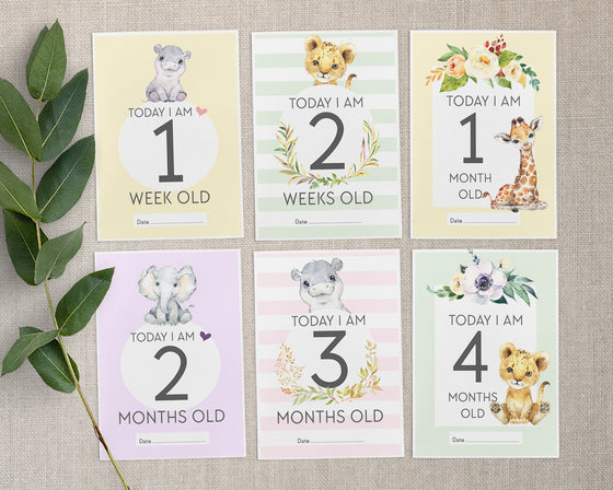 Safari Animals Baby Milestone Cards