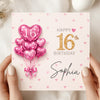 Personalised 16th Birthday Card with Name – Pink Heart Balloon Sweet 16 Card – Custom Sixteenth Birthday Card – Cute 16th Birthday Card for Her