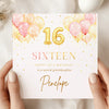 Personalised 16th Birthday Card with Name – Pink and Gold Balloon Sweet 16 Card – Custom Sixteenth Birthday Card – Elegant 16th Birthday Keepsake Card
