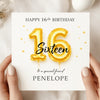Personalised 16th Birthday Card – Gold Balloon Sweet 16 Card – Custom Name Sixteenth Birthday Card – Elegant 16th Birthday Card Keepsake