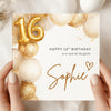 Personalised 16th Birthday Card – Gold Balloon Sweet 16 Card – Custom Name Sixteenth Birthday Card – Elegant 16th Birthday Card for Her