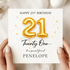 Personalised 21st Birthday Card  – Gold Balloon 21st Birthday Card – Custom Name Elegant Milestone Birthday Card for Her