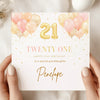 Personalised 21st Birthday Card  – Gold Balloon 21st Birthday Card – Custom Name Milestone Birthday Card for Her