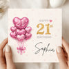 Personalised 21st Birthday Card with Pink Heart Balloons – Custom Name 21st Birthday Card for Her – Elegant 21st Birthday Keepsake Card