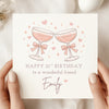 Personalised 21st Birthday Card for Friend – Champagne Glass Birthday Card – Custom Name 21st Birthday Card – Elegant 21st Birthday Card for Her