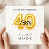 Personalised 40th Birthday Card – Gold Balloon Forty Card – Custom Name 40th Birthday Card for Friend – Elegant Milestone Birthday Card