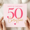 Personalised 50th Birthday Card – Modern Pink and Gold Name Card – Elegant Custom 50 Birthday Card for Her – Minimalist Milestone Birthday Card