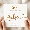 Personalised 50th Birthday Card – Elegant Name 50 Card – Minimalist Fifty Birthday Card for Her – Custom Milestone Birthday Card
