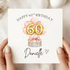 Personalised 60th Birthday Card – Pink Balloon Gift Box 60 Card – Elegant Sixty Birthday Card for Her – Custom Name Milestone Birthday Card