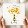Personalised 60th Birthday Card – Gold Balloon and Champagne 60 Card – Elegant Sixty Birthday Card for Her – Custom Name Milestone Birthday Card