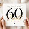 Personalised 60th Birthday Card – Elegant Black and Gold 60 Card – Modern Custom Name Sixty Birthday Card – Milestone Birthday Card for Her