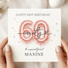 Personalised 60th Birthday Card for Friend – Rose Gold Balloon 60 Card – Elegant Sixty Birthday Card – Custom Name 60th Birthday Card for Her
