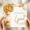 Personalised 60th Birthday Card – Gold Balloon 60 Birthday Card – Elegant Custom Name 60th Card for Her – Luxury Milestone Birthday Card