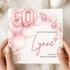 Personalised 60th Birthday Card – Rose Gold Balloon 60 Card – Elegant Floral 60th Birthday Card for Her – Custom Name Milestone Birthday Card (Copy)