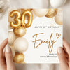 Personalised 30th Birthday Card – Gold Balloon 30th Birthday Card – Custom Name Milestone Birthday Card for Her – Elegant Keepsake Card