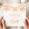 Personalised 30th Birthday Card – Pink & Gold Balloon 30th Birthday Card – Custom Name Milestone Birthday Card for Her – Elegant Keepsake Card