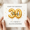 Personalised 30th Birthday Card for Friend – Gold Balloon 30th Birthday Card – Custom Name Milestone Birthday Card – Elegant Keepsake Card