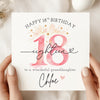 Personalised 18th Birthday Card – Watercolour Pink 18 Card – Elegant Script Eighteen Birthday Card – Custom Name 18th Birthday Keepsake Card