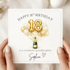 Personalised 18th Birthday Card with Name – Champagne Balloon 18 Card – Elegant Gold 18th Birthday Card – Custom Milestone Birthday Card for Her
