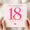 Personalised 18th Birthday Card with Name – Pink Minimalist 18 Card – Custom Name Milestone Birthday Card – Elegant 18th Birthday Card for Her