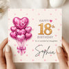 Personalised 18th Birthday Card with Pink Heart Balloons – Custom Name 18th Birthday Card – Elegant Milestone Birthday Card for Her