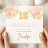 Personalised 18th Birthday Card – Gold/Pink Balloon 18th Birthday Card – Custom Name Elegant Milestone Birthday Card for Her