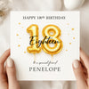 Personalised 18th Birthday Card for Friend – Gold Balloon 18th Birthday Card – Custom Name Elegant Milestone Birthday Card for Her
