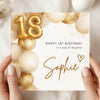 Personalised 18th Birthday Card  – Gold Balloon 18th Birthday Card – Custom Name Elegant Milestone Birthday Card for Her