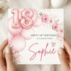 Personalised 18th Birthday Card – Pink Balloon Floral 18th Birthday Card – Custom Name Elegant Milestone Birthday Card for Her
