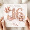 Personalised 16th Birthday Card for her – Rose Gold Sweet 16 Card – Elegant Custom Name Milestone Birthday Keepsake