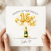 Personalised 16th Birthday Card with Name – Gold Balloon Sweet 16 Card – Champagne Celebration Sixteenth Birthday Card – Custom 16th Birthday Keepsake Card
