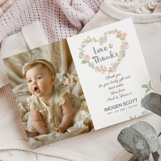 Custom Thank You Card – White Floral and Heart Theme