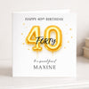 Personalised 40th Birthday Card – Gold Balloon Forty Card – Custom Name 40th Birthday Card for Friend – Elegant Milestone Birthday Card