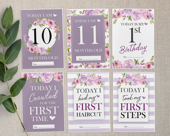 Lilac Floral Baby Milestone Cards