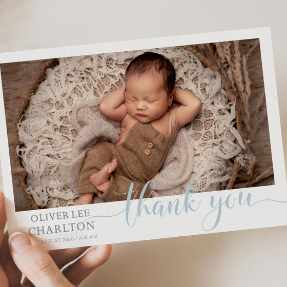 Personalised Thank You Card – Cute Design with Light Blue and Grey Fonts