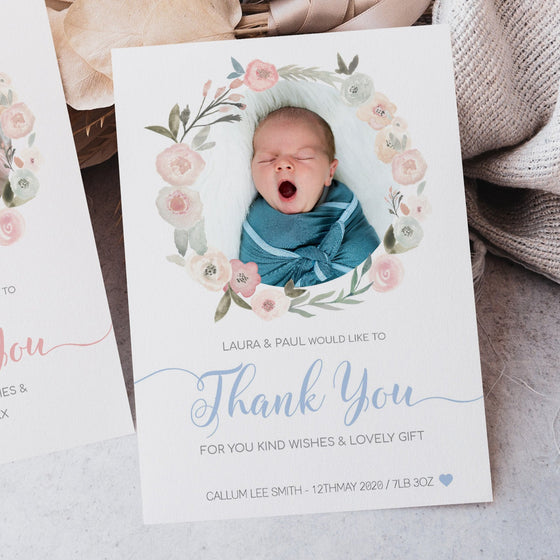 Personalised Thank You Card – Floral Border Design on White Background