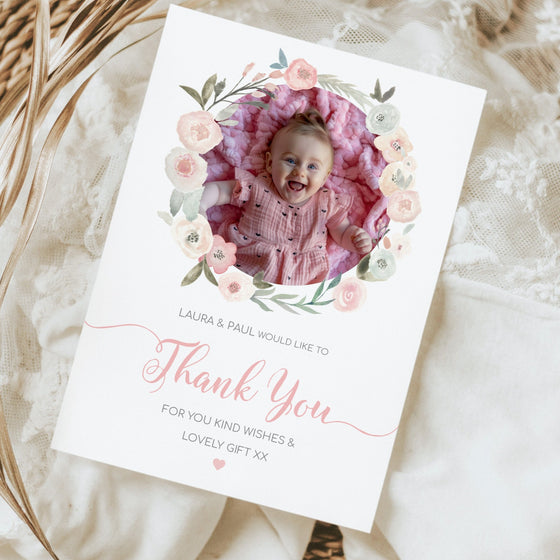 Custom Thank You Card – Elegant Floral Border with One Image