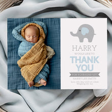  Personalised Thank You Card – Elephant Theme with Blue and Grey Design