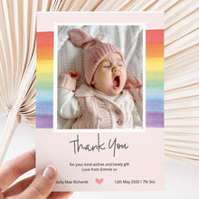  Personalised Thank You Card – Light Pink Background with Pastel Rainbow Stripes