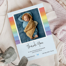  Personalised Thank You Card – Light Blue Background with Pastel Rainbow Stripes